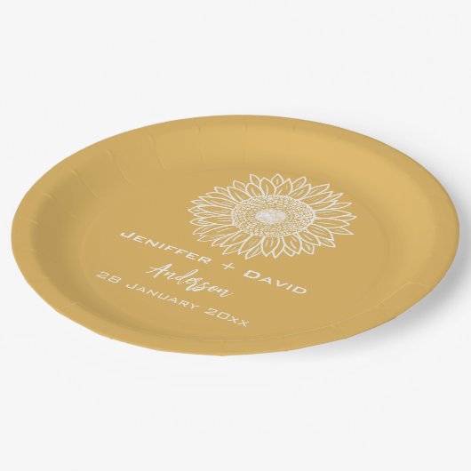 Gele Zonnebloem Schets Persoonlijke Trouwdag Papieren Bordje (Gekanteld)