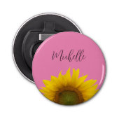 Gele zonnebloem Schuilroze Button Flesopener (Voorkant)