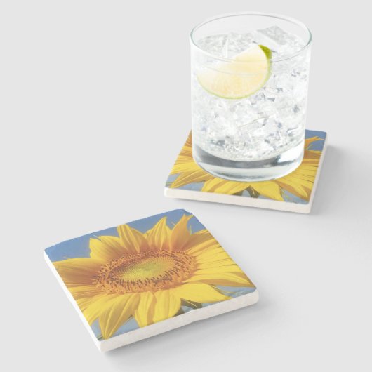 Gele zonnebloem stenen onderzetter (Zijkant)