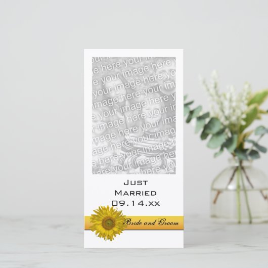 Gele Zonnebloem Streep Net Getrouwd Foto Kaart (Staand voorkant)