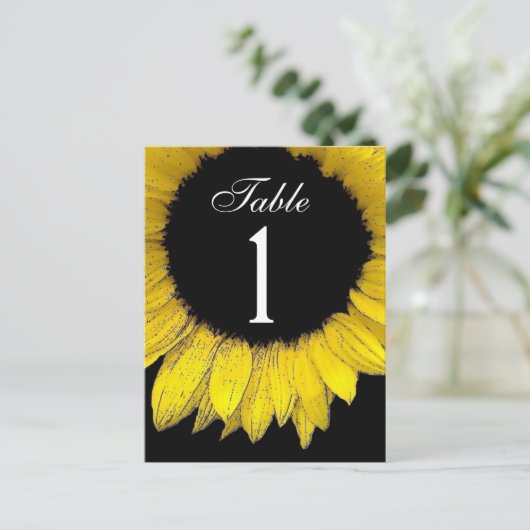 Gele Zonnebloem Tafel Nummer Deel van Set van 12 Briefkaart (Staand voorkant)