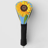 Gele zonnebloem tegen zon op blauwe hemel - zomer golfheadcover (Voorkant)