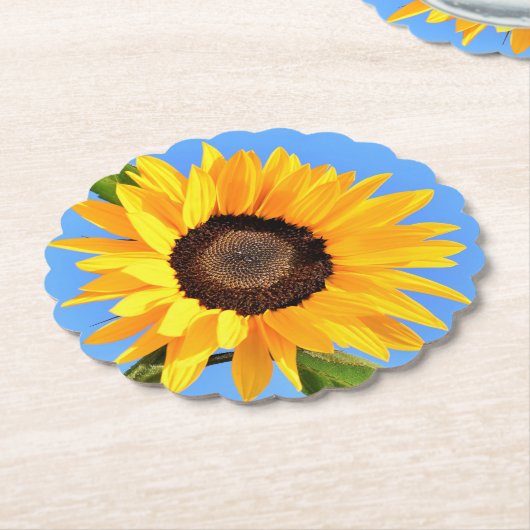 Gele zonnebloem tegen zon op blauwe hemel - zomer kartonnen onderzetters (Gekanteld)