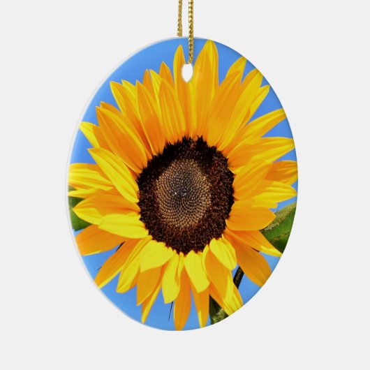 Gele zonnebloem tegen zon op blauwe hemel - zomer keramisch ornament (Rechts)