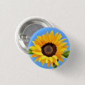Gele zonnebloem tegen zon op blauwe hemel - zomer ronde button 3,2 cm (Voorkant /achterkant)