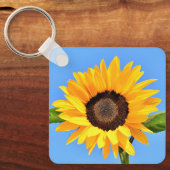 Gele zonnebloem tegen zon op blauwe hemel - zomer sleutelhanger (Voorkant)