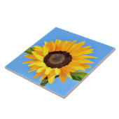 Gele zonnebloem tegen zon op blauwe hemel - zomer tegeltje (Zijkant)