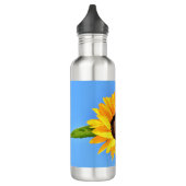 Gele zonnebloem tegen zon op blauwe hemel - zomer waterfles  (Links)