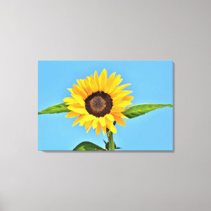 Gele zonnebloem tegen zon op blauwe lucht - Zomer  Canvas Afdruk