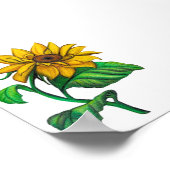 Gele Zonnebloem Tekening Gekleurde Potlood Kunst Poster (Hoek)