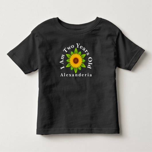 Gele zonnebloem toevoegen naam, ik ben 2 jaar oud kinder shirts (Voorkant)