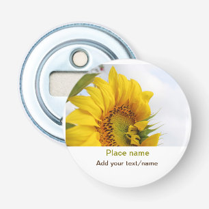 Gele zonnebloem tuin toevoegen foto tekst naam rei button flesopener