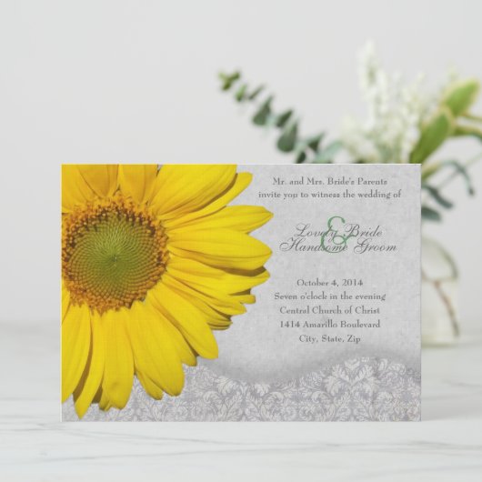 Gele Zonnebloem Uitnodiging tot bruiloft (Staand voorkant)