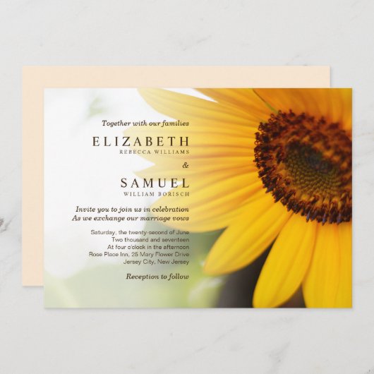 Gele Zonnebloem Uitnodiging tot het Weddenschap (Voorkant / Achterkant)