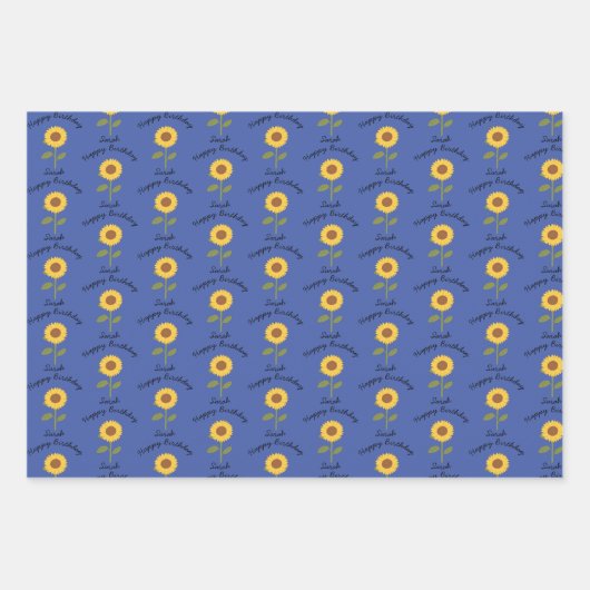 Gele zonnebloem verjaardag schattig botanisch cade inpakpapier vel (Voorkant 3)