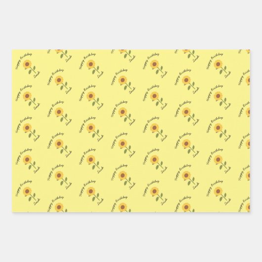 Gele zonnebloem verjaardag schattig botanisch cade inpakpapier vel (Voorkant 2)