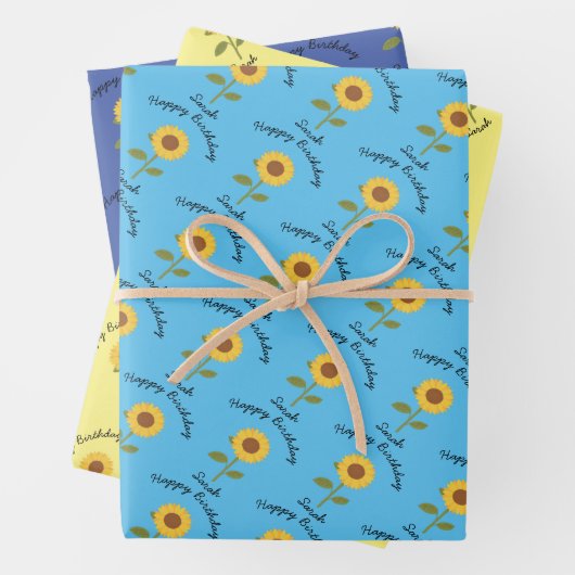 Gele zonnebloem verjaardag schattig botanisch cade inpakpapier vel (In situ)