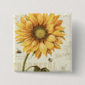 Gele zonnebloem vierkante button 5,1 cm (Voorkant)