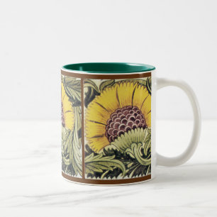 Gele Zonnebloem Vintage Bloemmotief Nep Tegel Tweekleurige Koffiemok