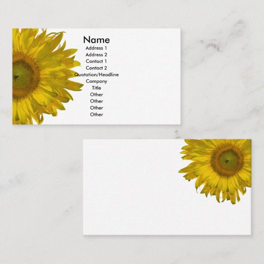 Gele zonnebloem visitekaartje (Voorkant / Achterkant)