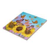 Gele Zonnebloem Vlinder Tuin Decoratief Tegeltje (Zijkant)