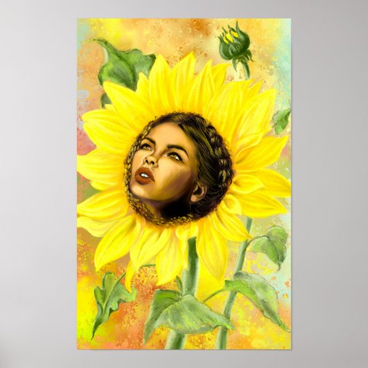 Gele Zonnebloem Vrouw Poster (Voorkant)