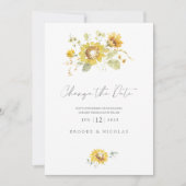 Gele Zonnebloem Watercolor Trouw Verandering Feestdagenkaart (Voorkant)