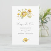 Gele Zonnebloem Watercolor Trouw Verandering Feestdagenkaart (Staand voorkant)