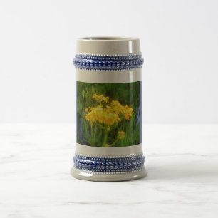 Gele zonnebloem Waterreflectie Blauwe Stein Bierpul