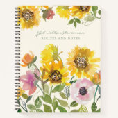 Gele zonnebloem Waterverf Aangepast recept Notitieboek (Voorkant)