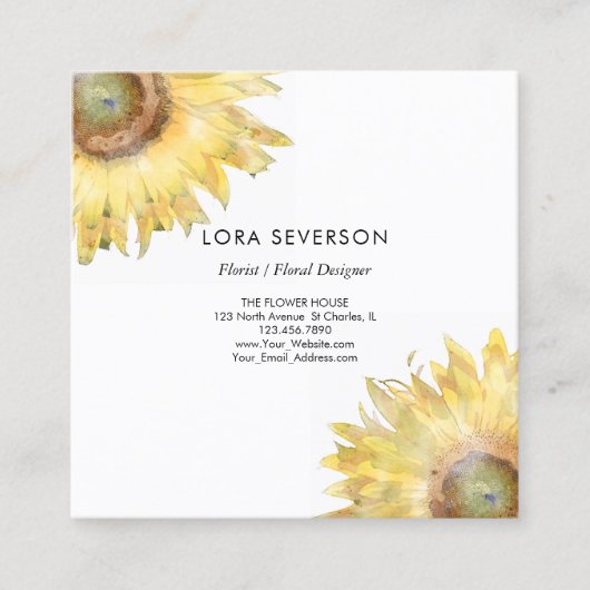 Gele zonnebloem Waterverf Florist Vierkante Visitekaartje (Voorkant)