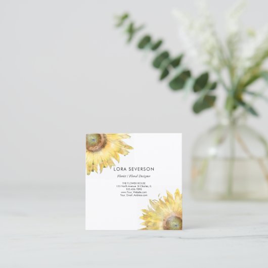 Gele zonnebloem Waterverf Florist Vierkante Visitekaartje (Staand voorkant)
