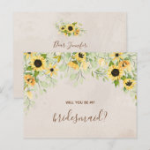 Gele zonnebloem Waterverf Mijn Bridesmaid Uitnodiging Briefkaart (Voorkant / Achterkant)