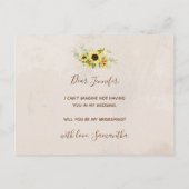 Gele zonnebloem Waterverf Mijn Bridesmaid Uitnodiging Briefkaart (Achterkant)