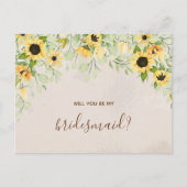 Gele zonnebloem Waterverf Mijn Bridesmaid Uitnodiging Briefkaart (Voorkant)