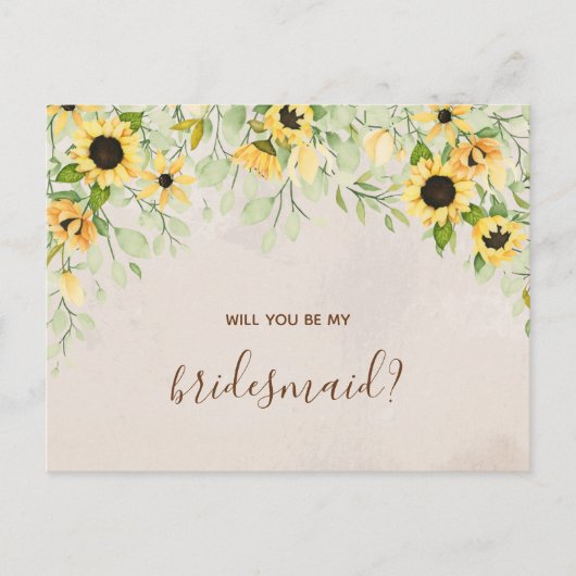 Gele zonnebloem Waterverf Mijn Bridesmaid Uitnodiging Briefkaart (Voorkant)