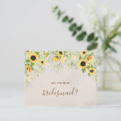 Gele zonnebloem Waterverf Mijn Bridesmaid Uitnodiging Briefkaart (Staand voorkant)