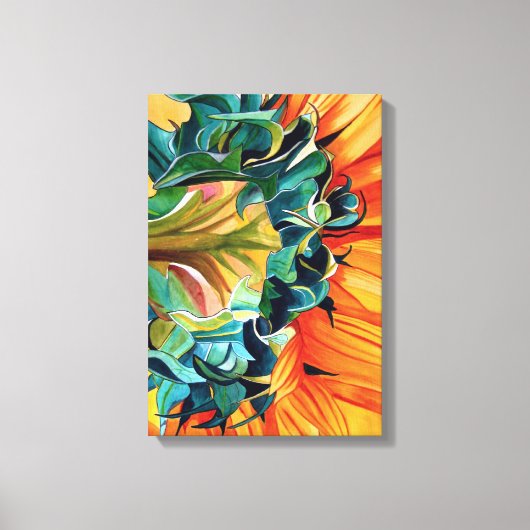 Gele zonnebloem waterverf, origineel kunstschilder canvas afdruk (Voorkant)