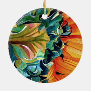 Gele zonnebloem waterverf, origineel kunstschilder keramisch ornament