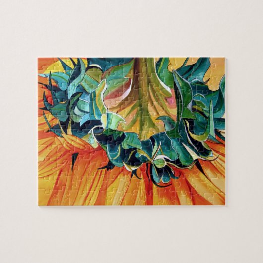 Gele zonnebloem waterverf, origineel kunstschilder legpuzzel (Horizontaal)