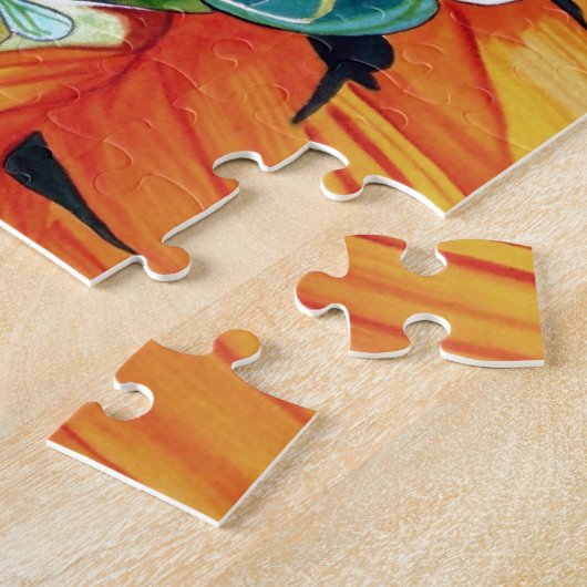 Gele zonnebloem waterverf, origineel kunstschilder legpuzzel (Zijkant)