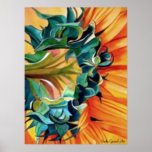 Gele zonnebloem waterverf, origineel kunstschilder poster