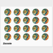 Gele zonnebloem waterverf, origineel kunstschilder ronde sticker (Vel)
