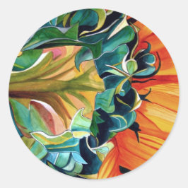 Gele zonnebloem waterverf, origineel kunstschilder ronde sticker