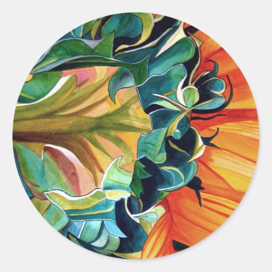 Gele zonnebloem waterverf, origineel kunstschilder ronde sticker (Voorkant)