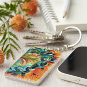 Gele zonnebloem waterverf, origineel kunstschilder sleutelhanger (Voorkant Rechts)