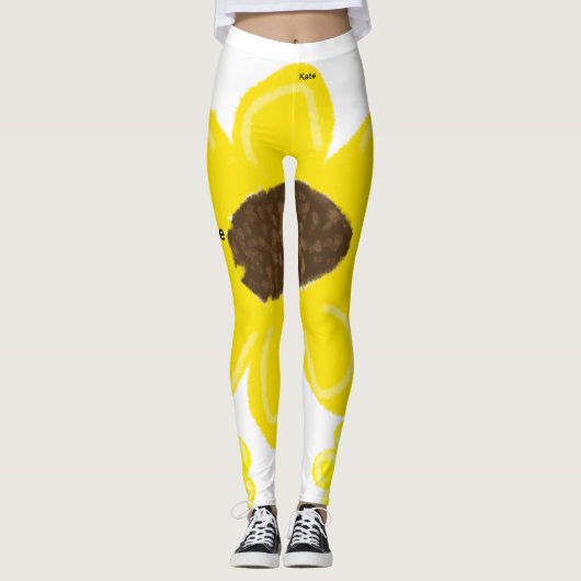Gele zonnebloem waterverf toevoegen naamtekst leggings (Voorkant)