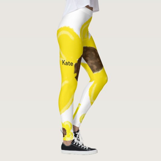 Gele zonnebloem waterverf toevoegen naamtekst leggings (Rechts)