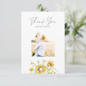 Gele Zonnebloem Waterverf Trouwfoto Bedankkaart (Staand voorkant)
