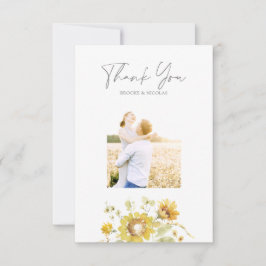 Gele Zonnebloem Waterverf Trouwfoto Bedankkaart